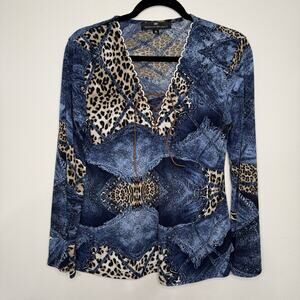 Madison Michelle Women’s Medium Retro Blue Cheetah Leather Y2K Fairy Office